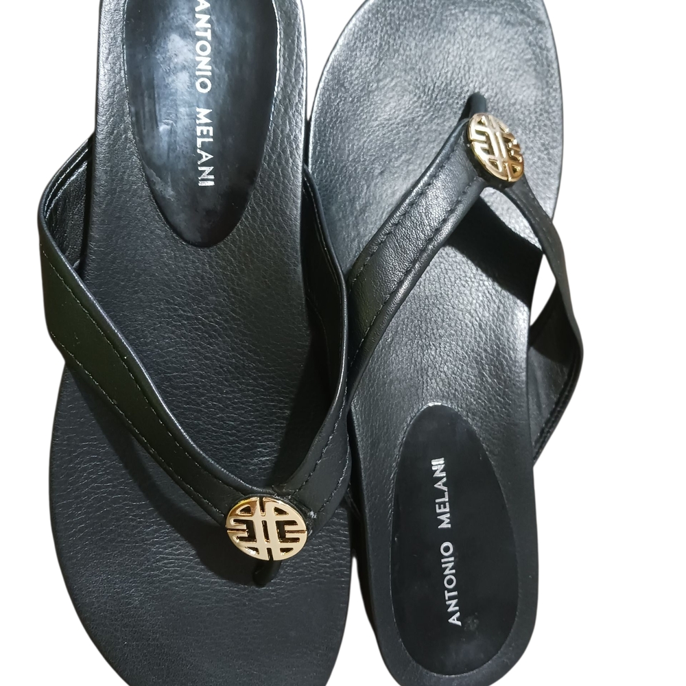 ANTONIO MELANI Black and Gold Sandals